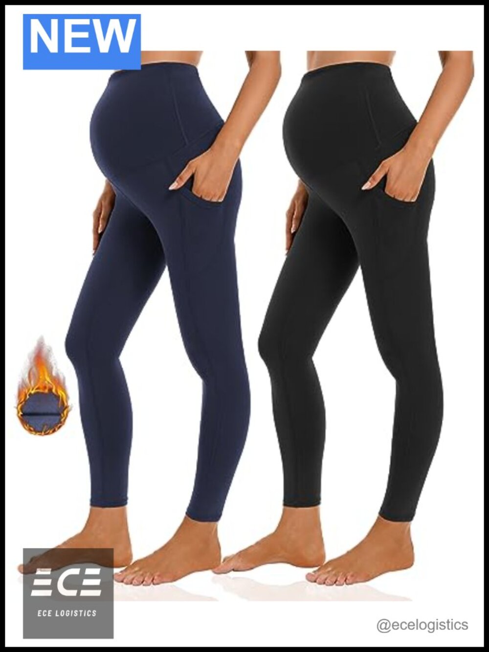 Fleece Lined Maternity Leggings with Pockets High Rise Skinny